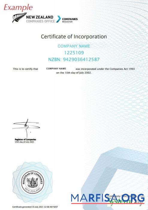 Blank New Zeland Certificate of Registration real example